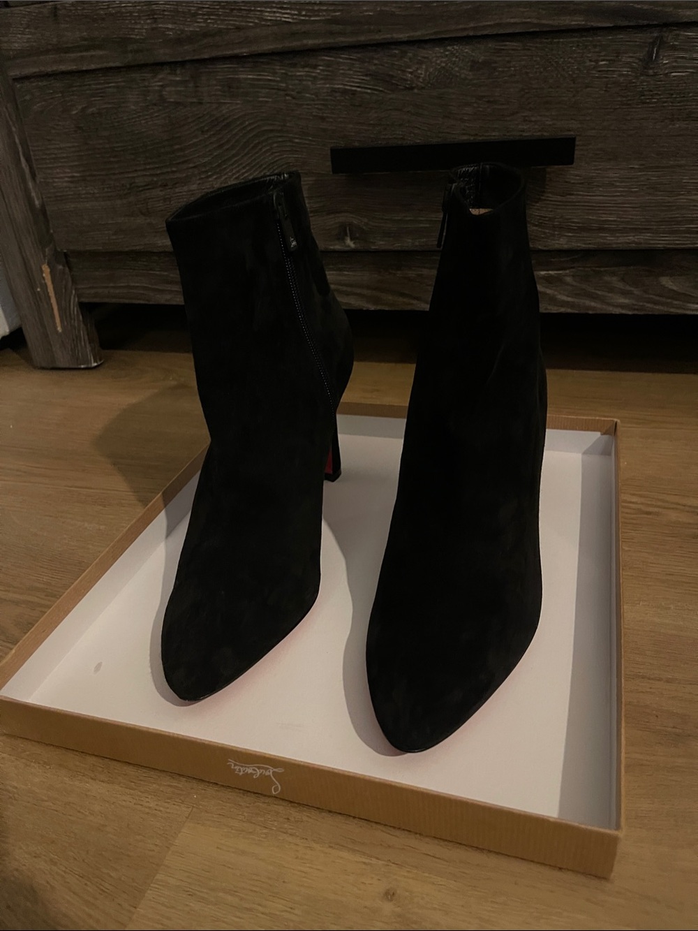 Christian Louboutin Black Suede Pointed-Toe Heeled Ankle Boots